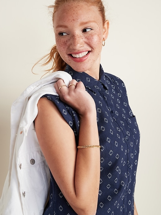 Image number 4 showing, Linen-Blend Shirred Shirt Dress for Women