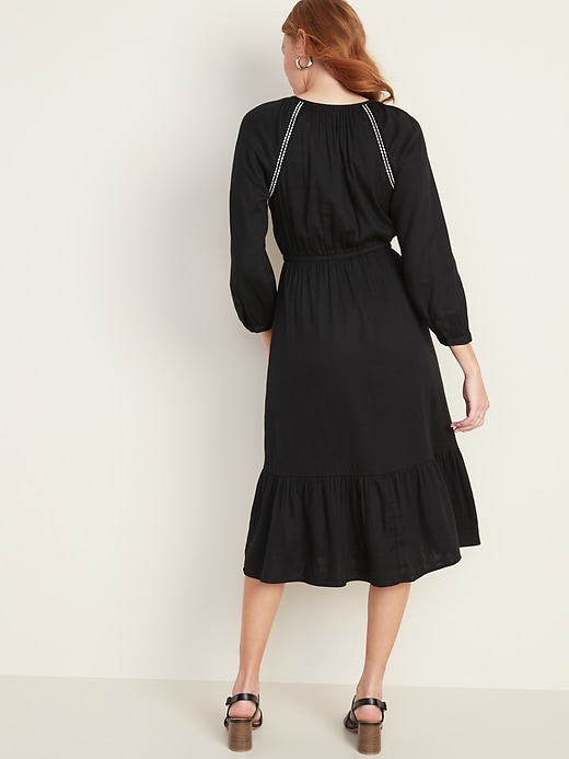 Waist-Defined Embroidered Trim Midi Dress for Women | Old Navy