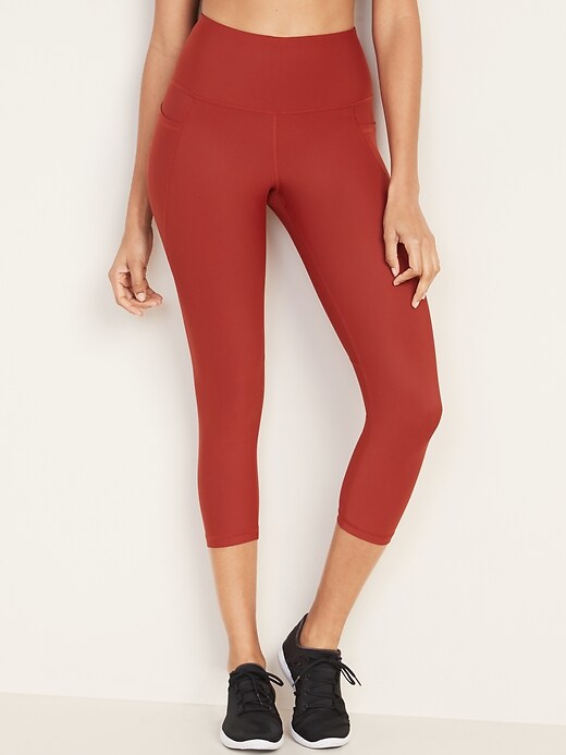 View large product image 1 of 1. High-Waisted PowerSoft Side-Pocket Crop Leggings