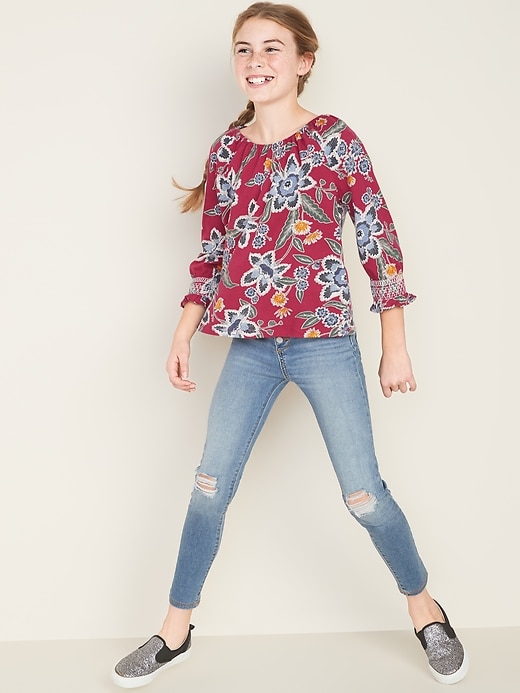 View large product image 2 of 4. Smocked Raglan-Sleeve Floral Top for Girls
