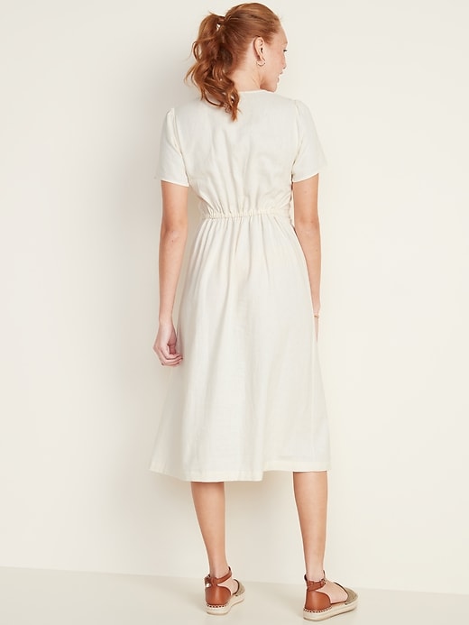 Image number 2 showing, Fit & Flare Button-Front Linen-Blend Midi Dress for Women