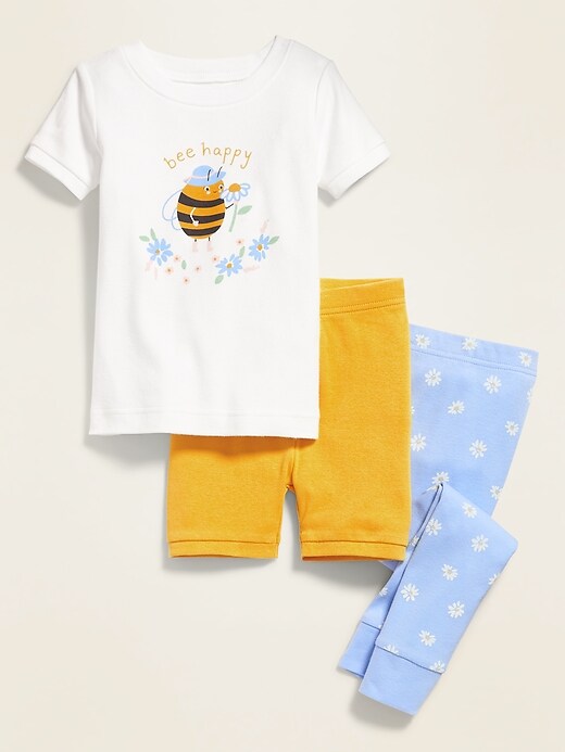 View large product image 1 of 2. "Bee Happy" 3-Piece Pajama Set for Toddler Girls & Baby