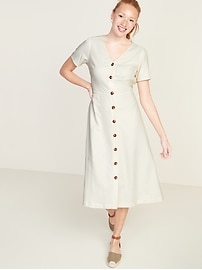 linen button front midi dress