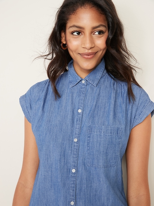 chambray shirt dress gap Gap NWT Woman's Size Small Perfect Pleated Tie-Belt Shirt Dress Chambray Tencel
