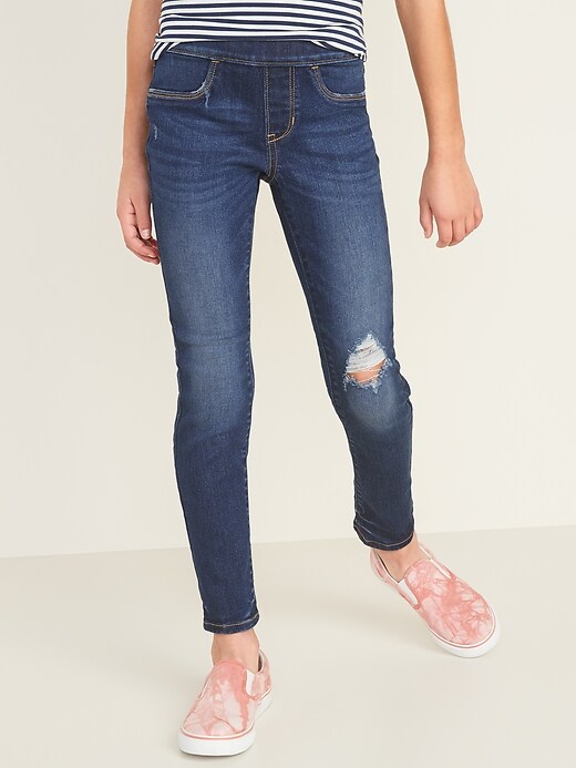 View large product image 1 of 1. Skinny Built-In Tough Distressed Pull-On Jeans for Girls
