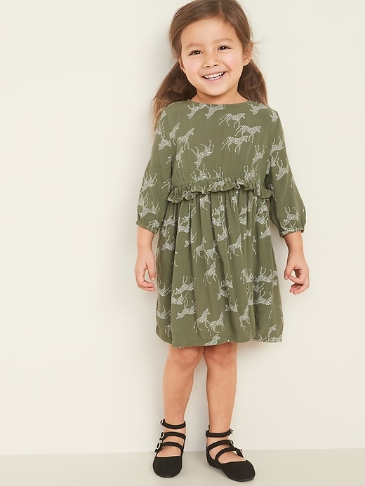 View large product image 1 of 3. Printed Crinkle-Crepe Ruffle-Waist Dress for Toddler Girls