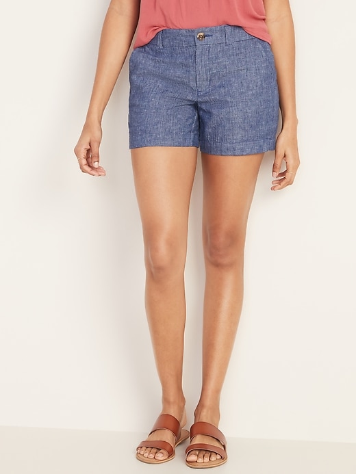 View large product image 1 of 3. Mid-Rise Everyday Linen-Blend Shorts - 5-inch inseam