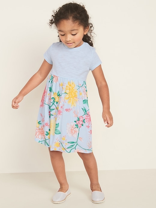 View large product image 1 of 3. Fit & Flare Mixed-Fabric Dress for Toddler Girls