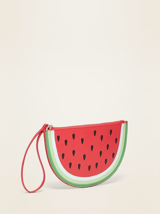 View large product image 1 of 1. Faux-Leather Watermelon Wristlet Bag for Women