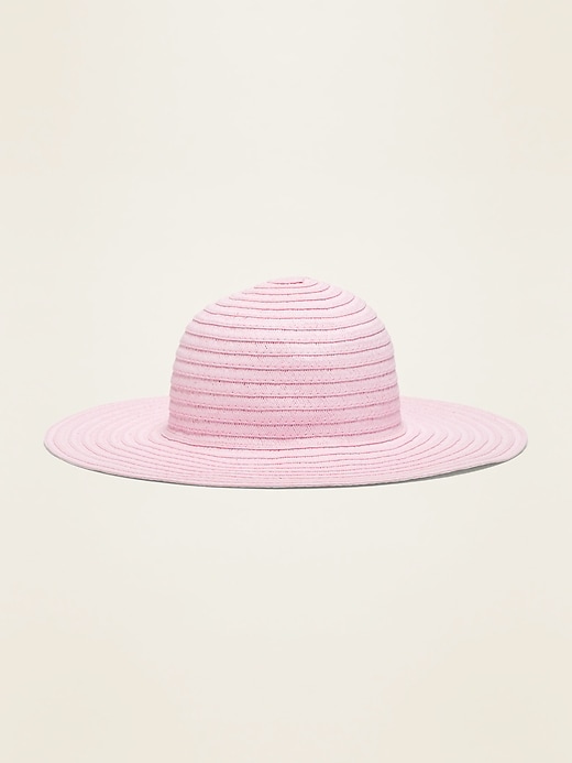 View large product image 1 of 1. Floppy Pink Straw Sun Hat for Girls