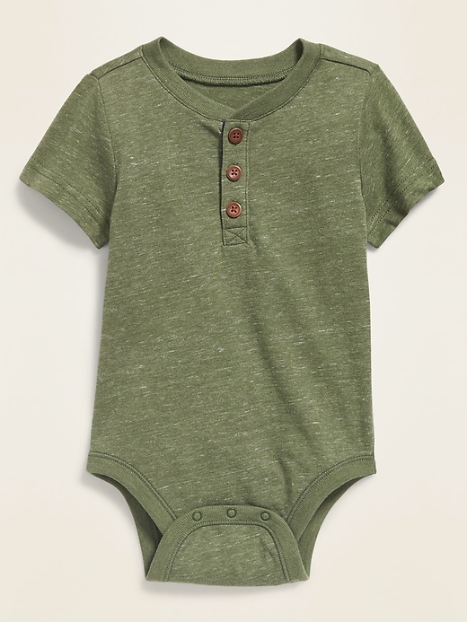 View large product image 1 of 1. Unisex Short-Sleeve Henley Bodysuit for Baby