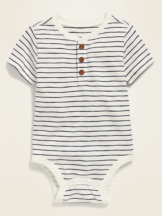 View large product image 1 of 2. Unisex Short-Sleeve Henley Bodysuit for Baby