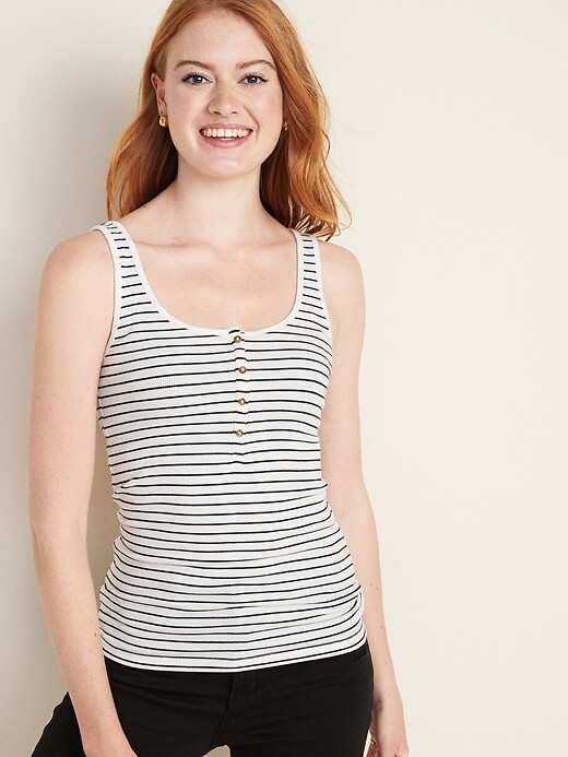 View large product image 1 of 1. Fitted Rib-Knit Henley Tank for Women