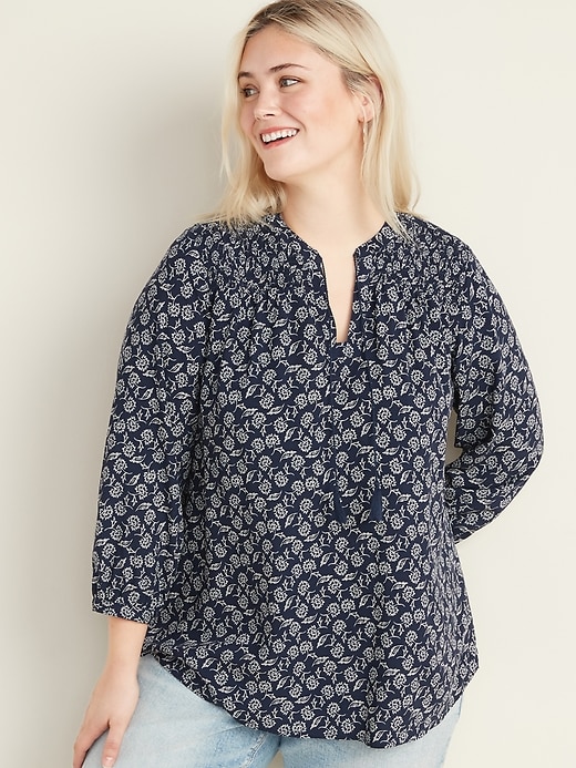 View large product image 1 of 1. Relaxed Plus-Size Split-Neck Boho Top