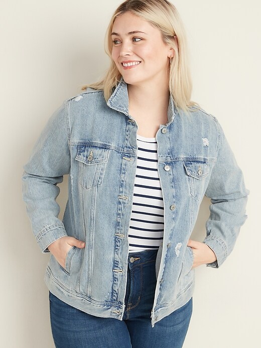 Image number 1 showing, Classic Plus-Size Distressed Jean Jacket