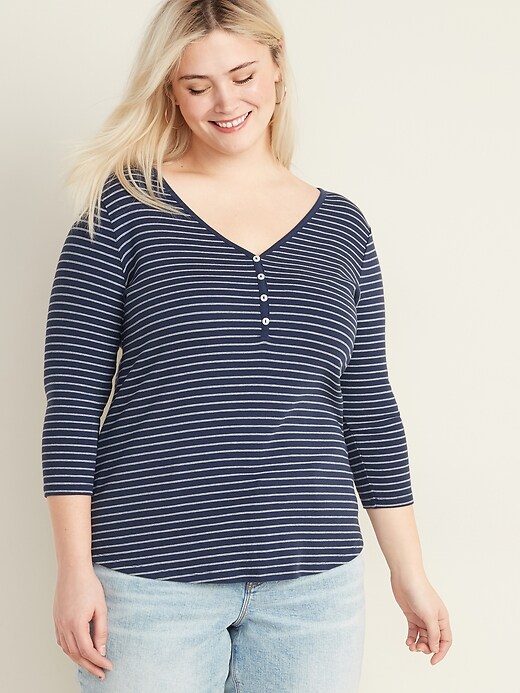 View large product image 1 of 1. Slim-Fit Rib-Knit 3/4-Sleeve Plus-Size Henley