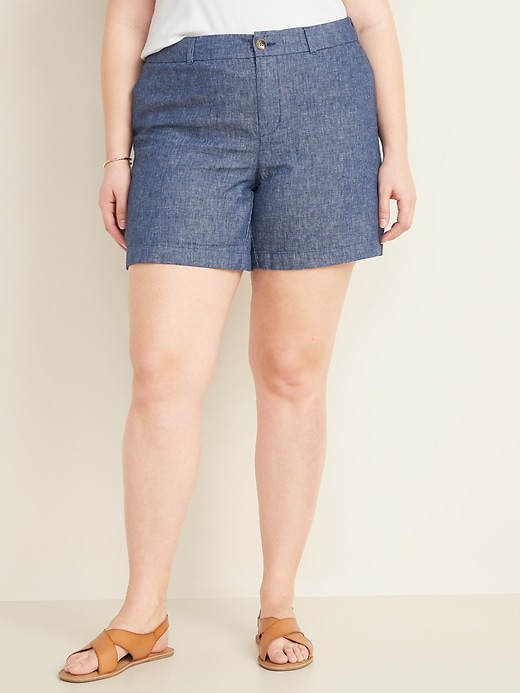 View large product image 1 of 3. Mid-Rise Plus-Size Everyday Linen-Blend Shorts - 7-inch inseam