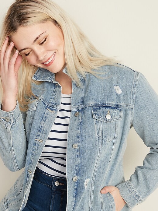Image number 4 showing, Classic Plus-Size Distressed Jean Jacket