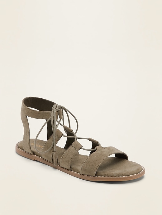 Image number 1 showing, Faux-Suede Lace-Up Gladiator Sandals