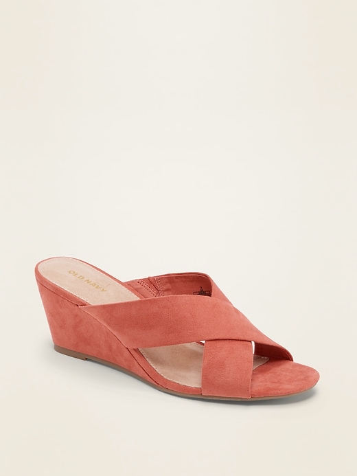 Image number 1 showing, Faux-Suede Cross-Strap Wedge Sandals