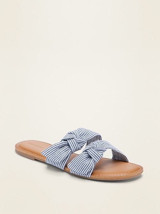 Image number 1 showing, Asymmetric Double-Bow Slide Sandals