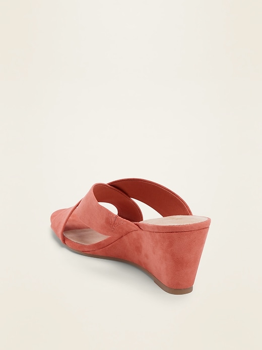 Image number 4 showing, Faux-Suede Cross-Strap Wedge Sandals