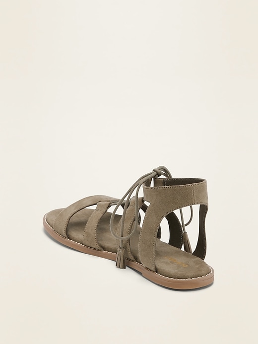 Image number 4 showing, Faux-Suede Lace-Up Gladiator Sandals