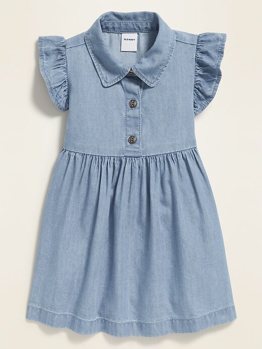 View large product image 1 of 2. Chambray Flutter-Sleeve Shirt Dress for Baby