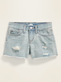 View large product image 3 of 3. Light-Wash Distressed Jean Cut-Off Shorts for Girls