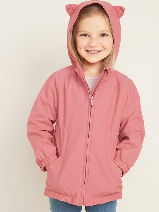 View large product image 1 of 1. Water-Resistant Hooded Critter Jacket for Toddler Girls