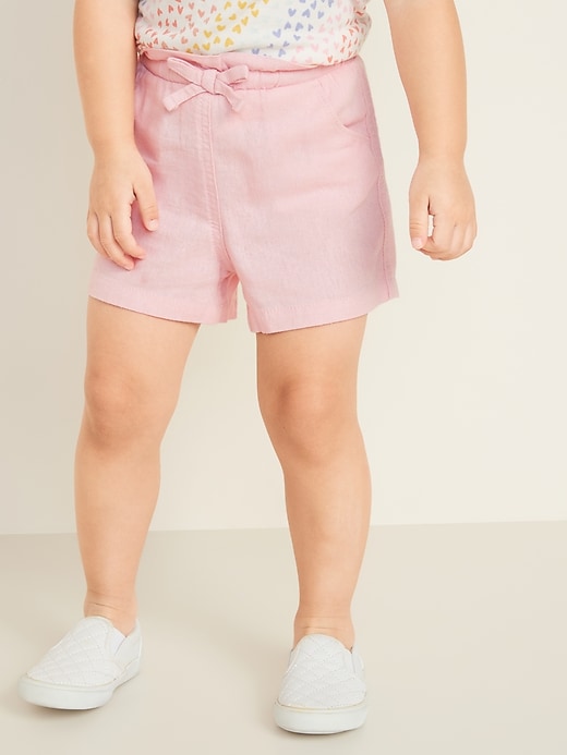 View large product image 1 of 1. Linen-Blend Paperbag-Waist Pull-On Shorts for Toddler Girls