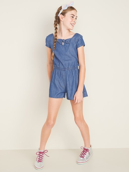View large product image 1 of 3. Chambray Square-Neck Romper for Girls