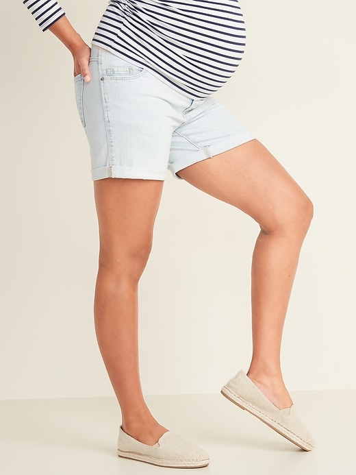 View large product image 1 of 3. Maternity Full-Panel Boyfriend Jean Shorts -- 5-inch inseam