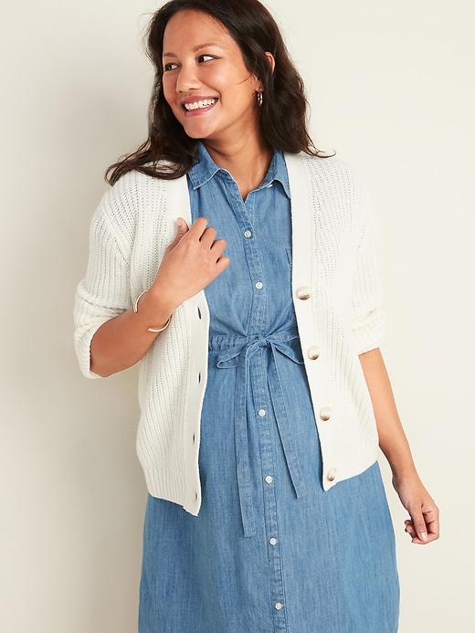 Image number 3 showing, Maternity Chambray Tie-Belt Shirt Dress