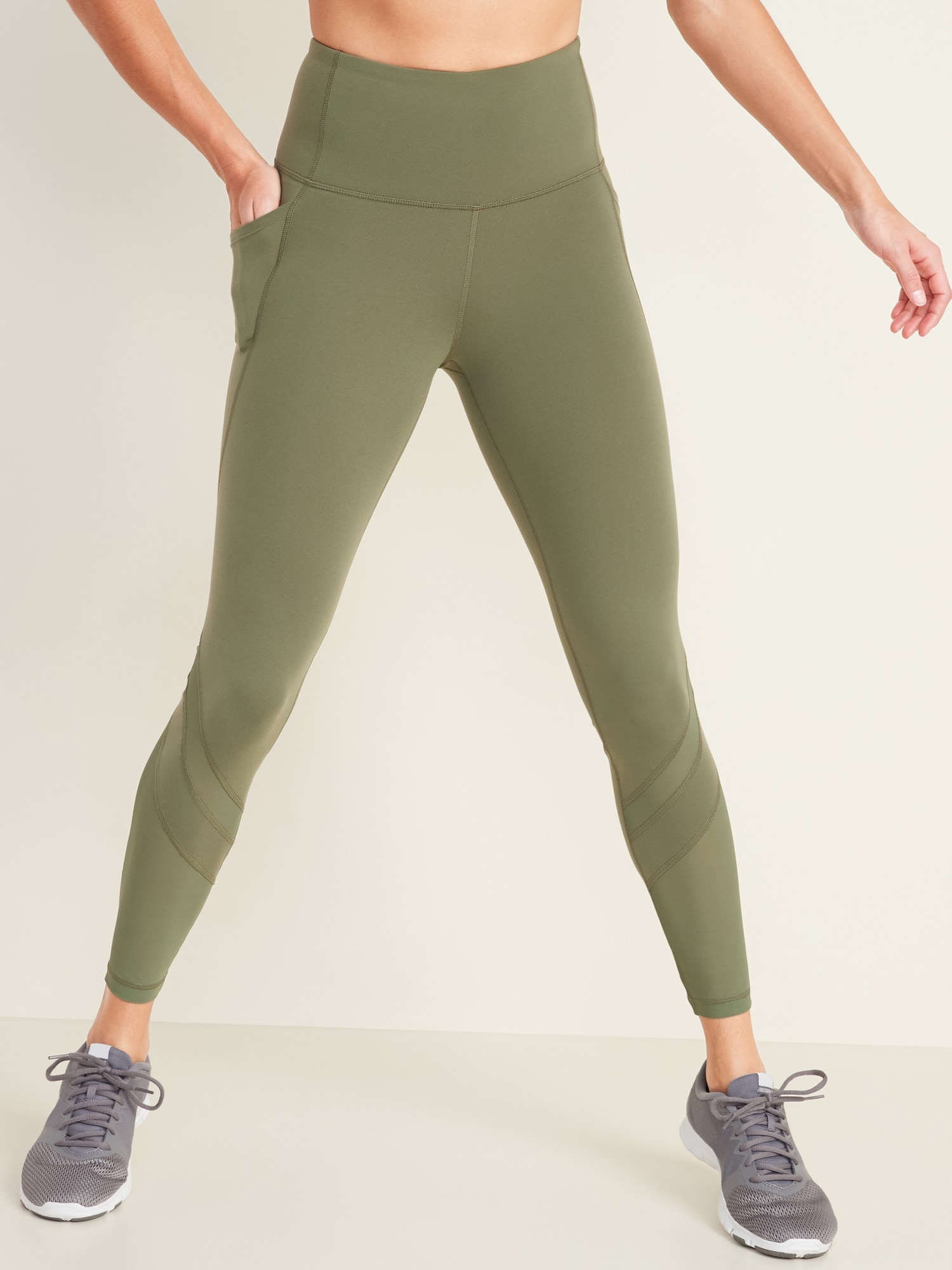 Old Navy Active Go Dry Athletic Leggings Side Pockets & Mesh Olive Green S