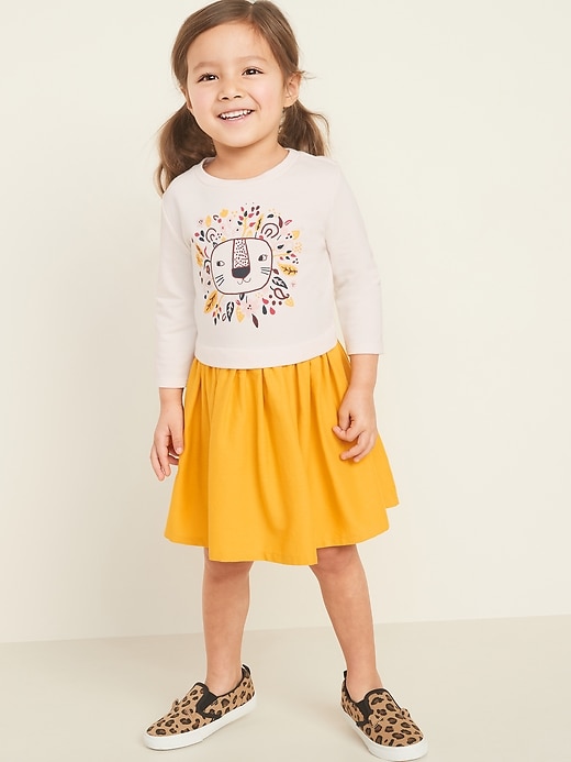 View large product image 1 of 3. 2-in-1 Sweatshirt Twill Skirt Dress for Toddler Girls