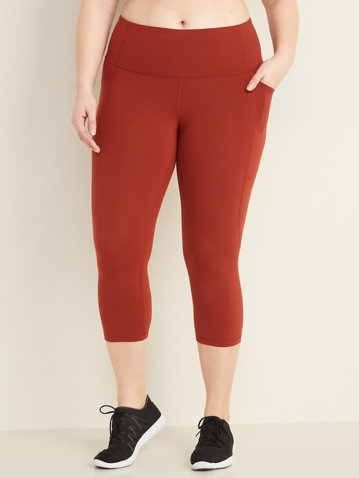 View large product image 1 of 3. High-Waisted Elevate Plus-Size Side-Pocket Compression Crops