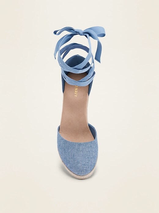 Image number 3 showing, Textile Lace-Up Espadrille Wedge Shoes