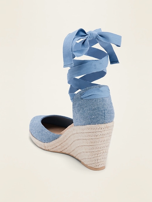 Image number 4 showing, Textile Lace-Up Espadrille Wedge Shoes