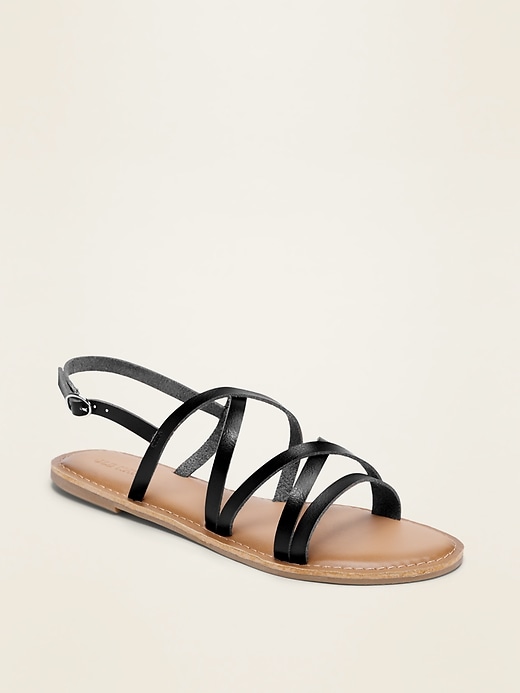 View large product image 1 of 1. Strappy Faux-Leather Slingback Sandals