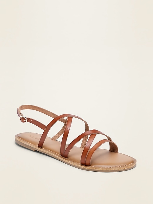 View large product image 1 of 1. Strappy Faux-Leather Slingback Sandals