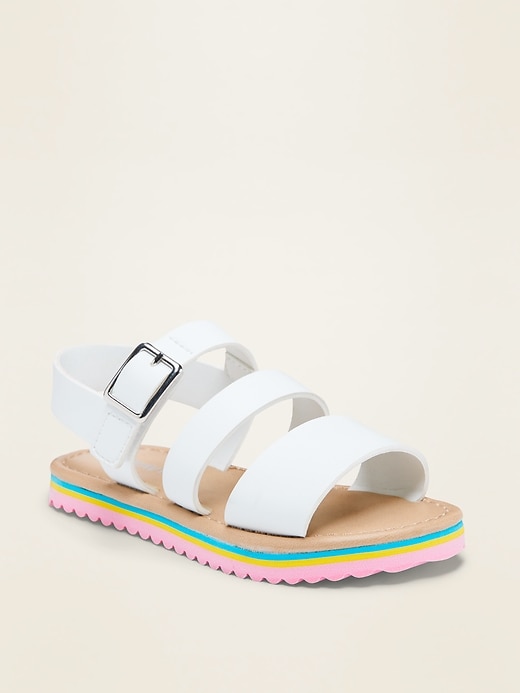 View large product image 1 of 4. Faux-Leather Triple-Strap Sandals for Toddler Girls