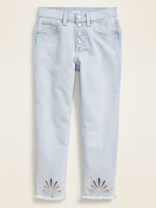 View large product image 2 of 3. High-Waisted Boyfriend Button-Fly Raw-Hem Jeans for Girls