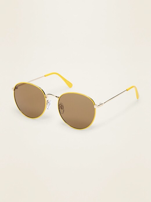 View large product image 1 of 1. Yellow Wire-Frame Round Sunglasses for Girls