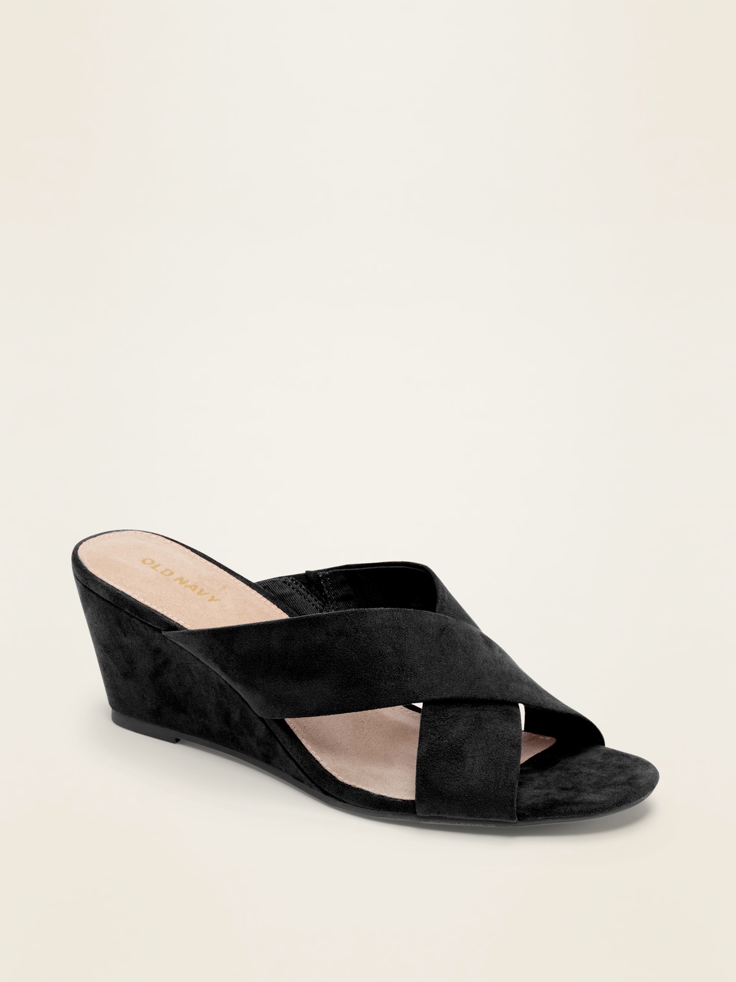 Faux-Suede Cross-Strap Wedge Sandals 