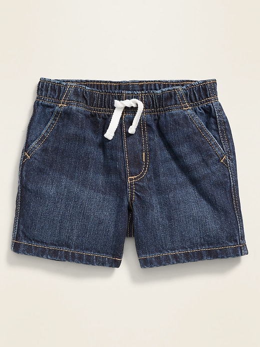 View large product image 1 of 2. Unisex Dark-Wash Pull-On Jean Shorts for Baby
