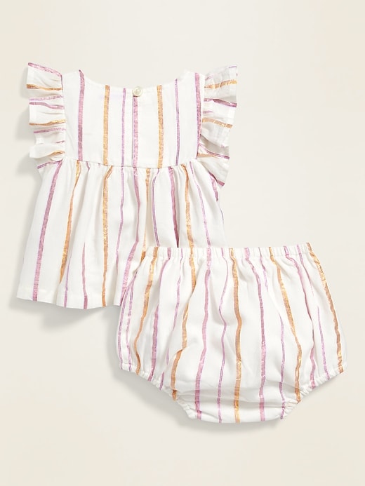 View large product image 2 of 2. Ruffled Metallic-Stripe Top & Bloomers Set for Baby
