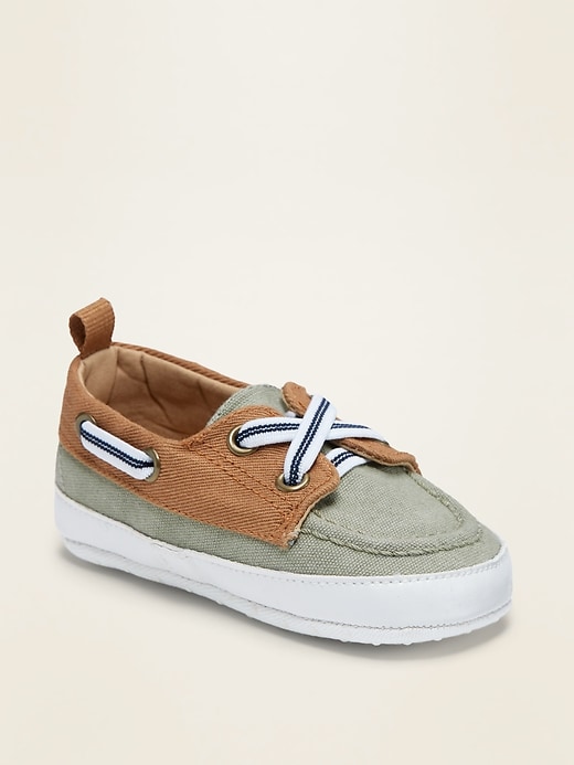 View large product image 1 of 4. Color-Blocked Twill Boat Shoes for Baby