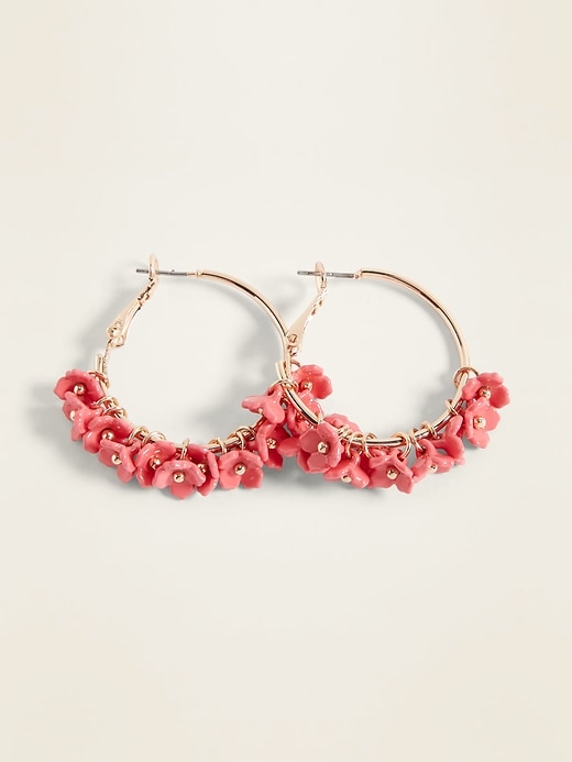 View large product image 1 of 2. Floral-Cluster Hoop Earrings for Women