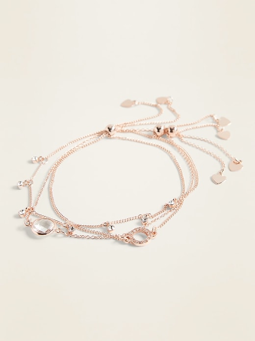 View large product image 1 of 1. Rose-Gold Chain Charm Bracelet 3-Pack For Women